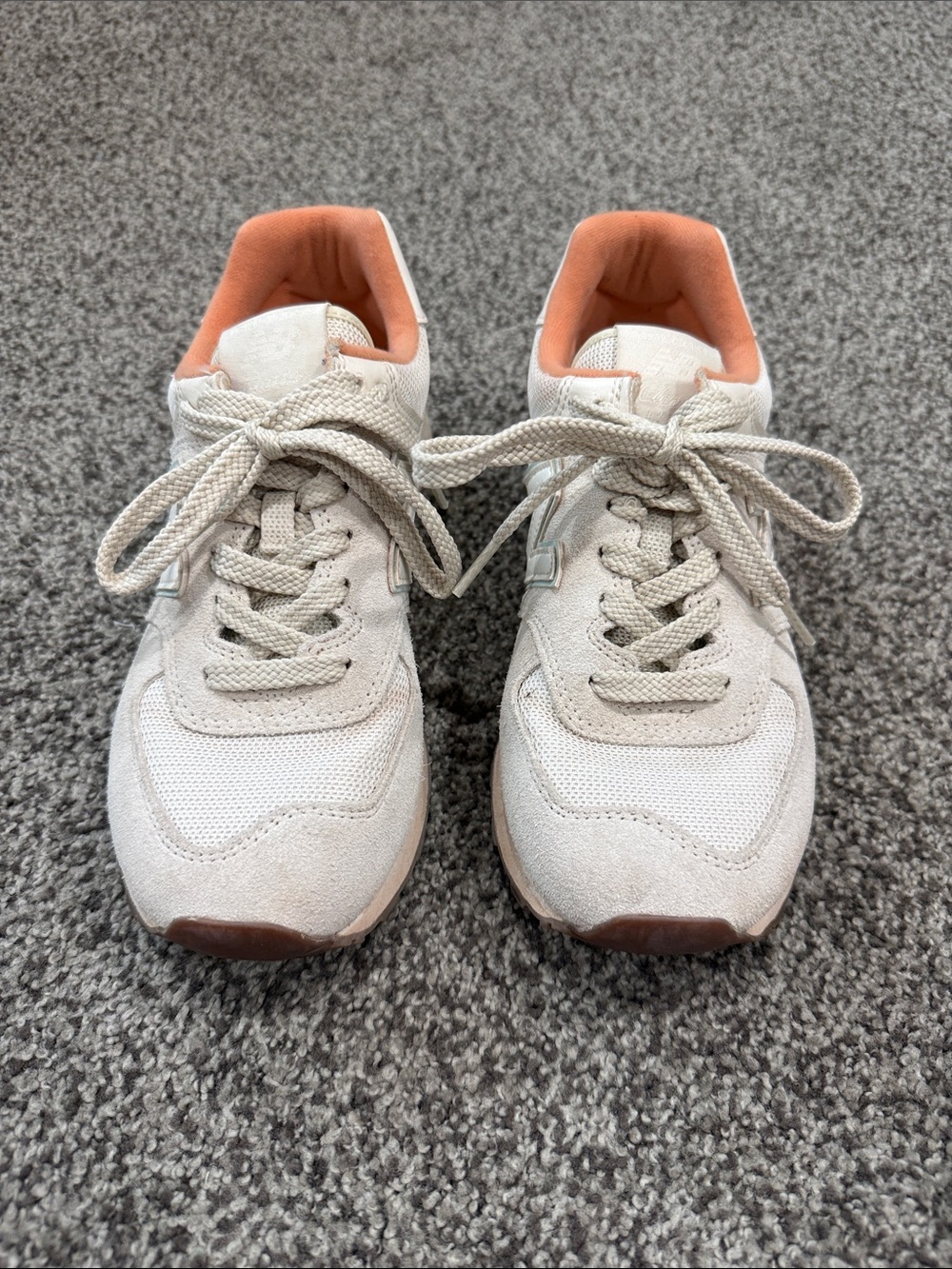 New Balance Women's 574 Off-White Sneakers with Peach Lining